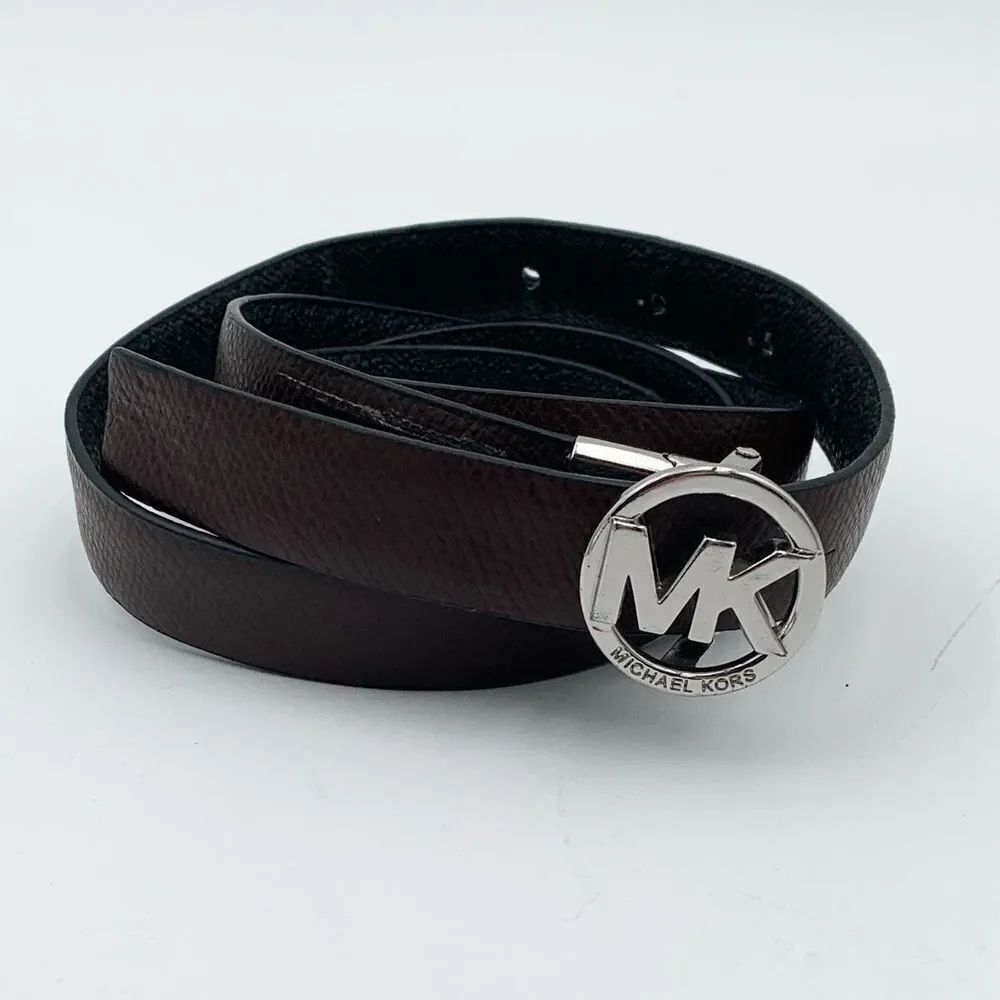 Michael Kors Reversible Leather Belt – Black & Brown w/ Silver MK Logo Buckle